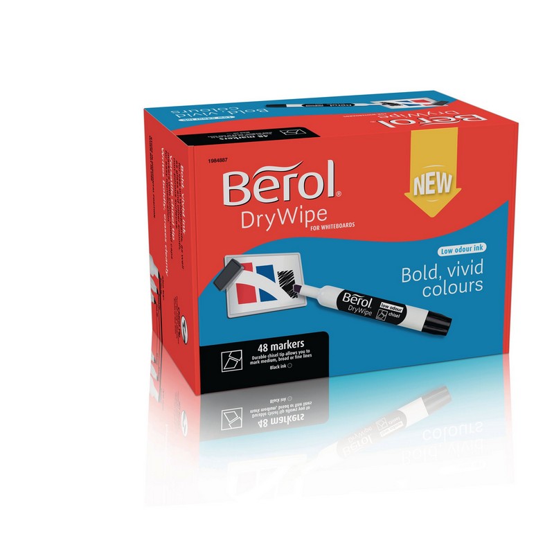 Berol Drywipe Marker Chisel Tip Black Pack Of 48