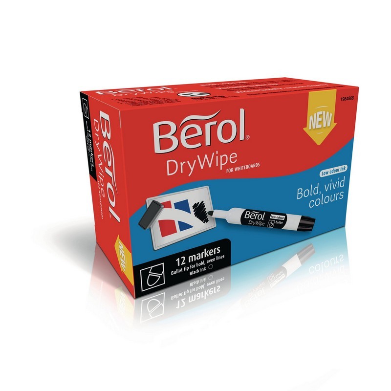 Berol Drywipe Marker Bullet Tip Black Box of 12