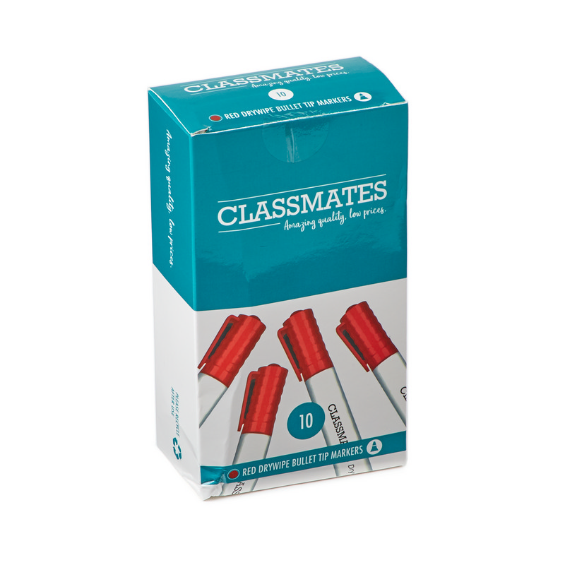 Classmates Drywipe Bullet Markers Red Pack 10s